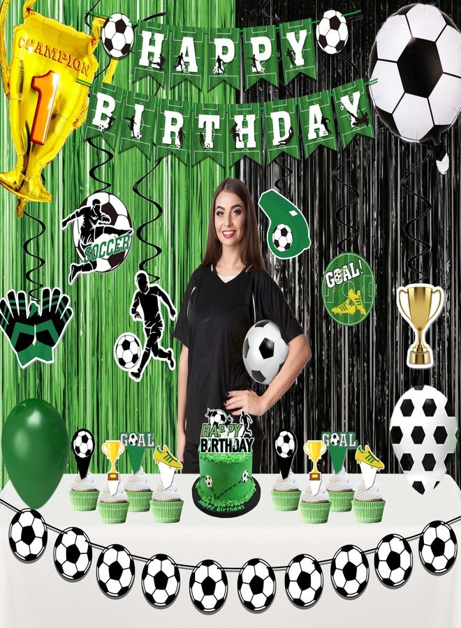 jenlion Soccer birthday Party Decorations, Soccer Birthday Party Supplies Kit, Include Sport Themed Birthday banner, Foil Fringe,Hanging Swirls, Soccer Balloons, Cake&Cupcake Toppers - Image 4
